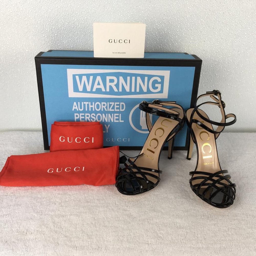 NWT Gucci Women's Leather Vernice Crystal High Heel Sandals Sz 36 - Picture 6 of 7
